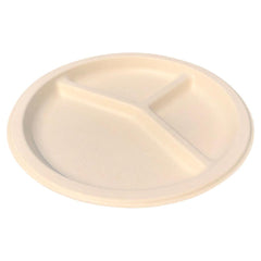 100% Biodegradable Eco-friendly Sugarcane Bagasse Round Plate 9 Inch 3 Compartments - ninobamboo