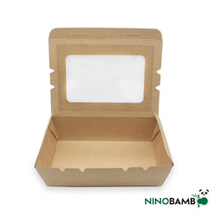 1200ml Kraft Paper Disposable Salad Box With Window - ninobamboo