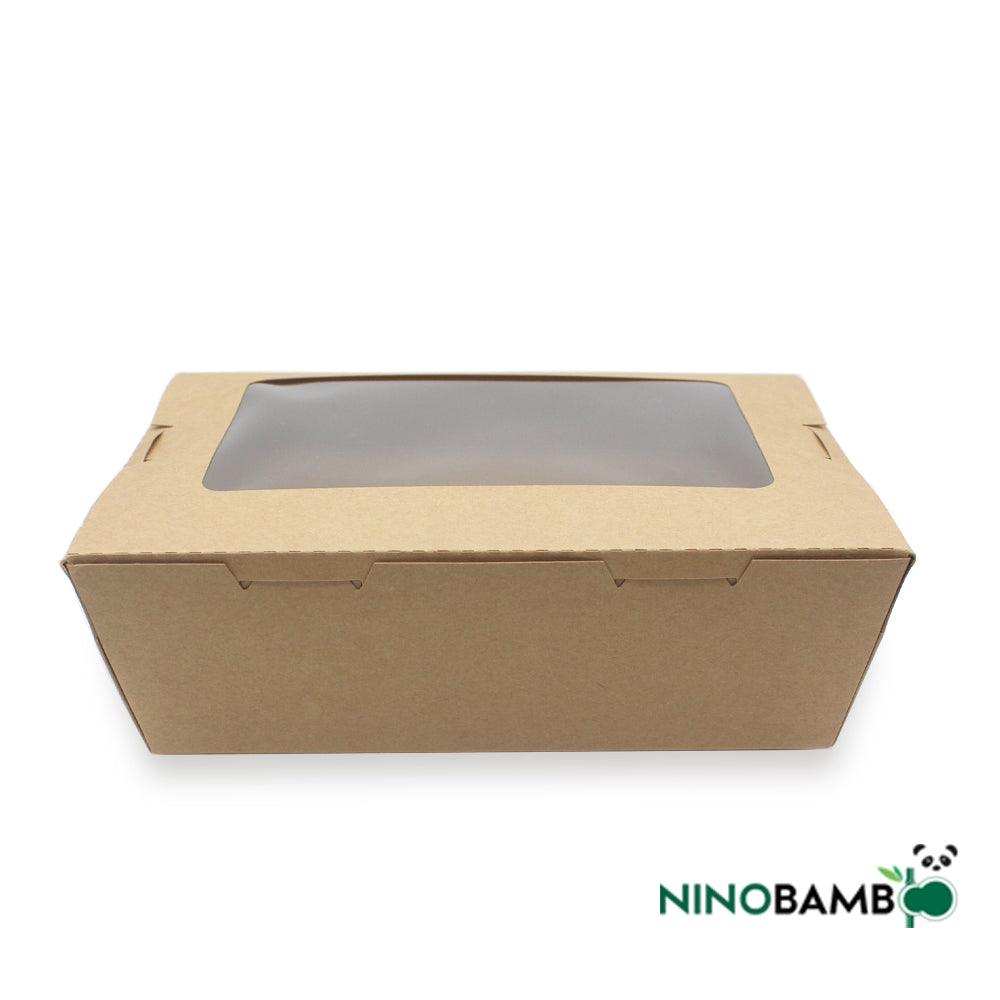 2100ml Kraft Paper Disposable Salad Box With Window - ninobamboo