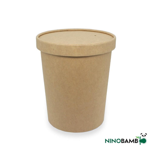 32oz Kraft Paper Cup With Paper Lid - ninobamboo