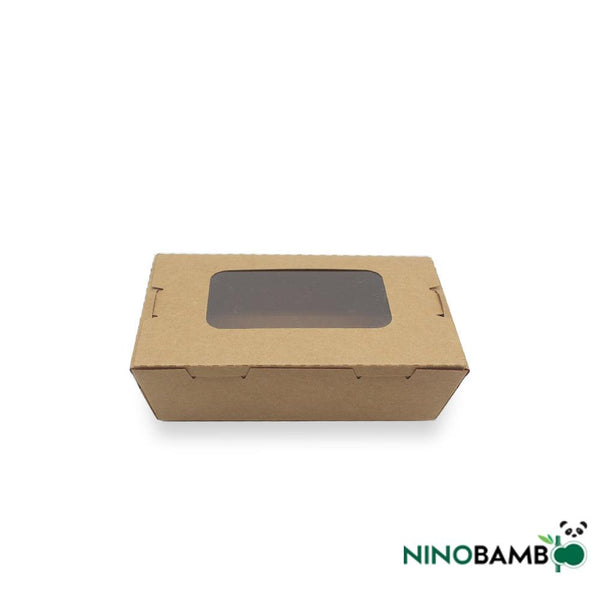 500ml Kraft Paper Disposable Salad Box With Window - ninobamboo