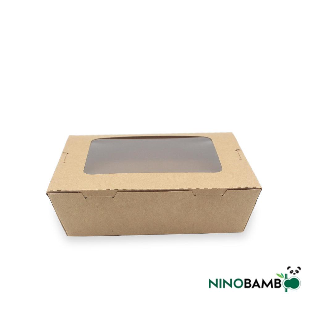 900ml Kraft Paper Disposable Salad Box With Window - ninobamboo