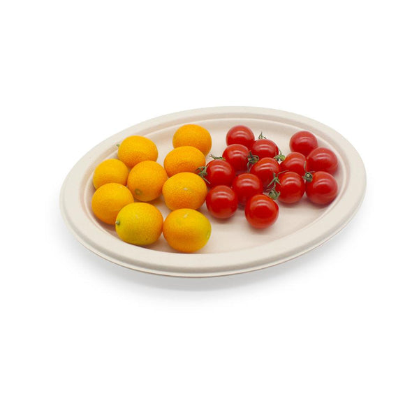 Eco-friendly Sugarcane Bagasse Oval Plate 10inch - ninobamboo
